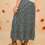 Floral Tiered Midi Skirt with Front Slit - Teal Green - Lace and Grace Boutique