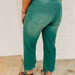 Distressed Denim Wide Straight Leg Jean - Deep Green - Lace and Grace Boutique