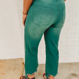 Distressed Denim Wide Straight Leg Jean - Deep Green - Lace and Grace Boutique