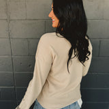 Front Seam Solid Knit Sweater - Oatmeal