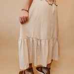 Ruffled Hem Midi Skirt - Natural - Lace and Grace Boutique