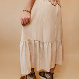 Ruffled Hem Midi Skirt - Natural - Lace and Grace Boutique