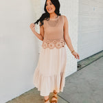 Ruffled Hem Midi Skirt - Natural - Lace and Grace Boutique