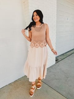 Ruffled Hem Midi Skirt - Natural - Lace and Grace Boutique
