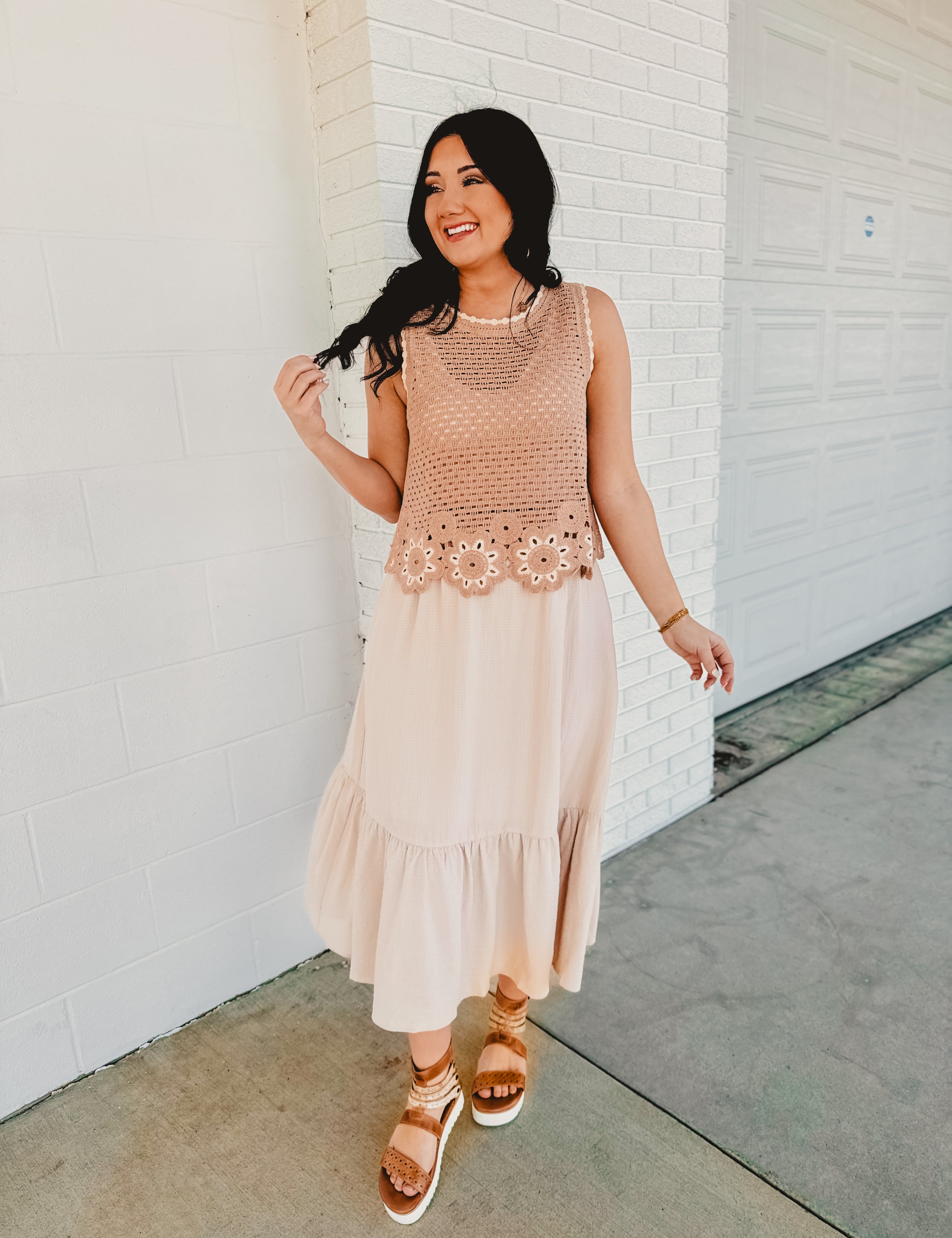 Ruffled Hem Midi Skirt - Natural - Lace and Grace Boutique