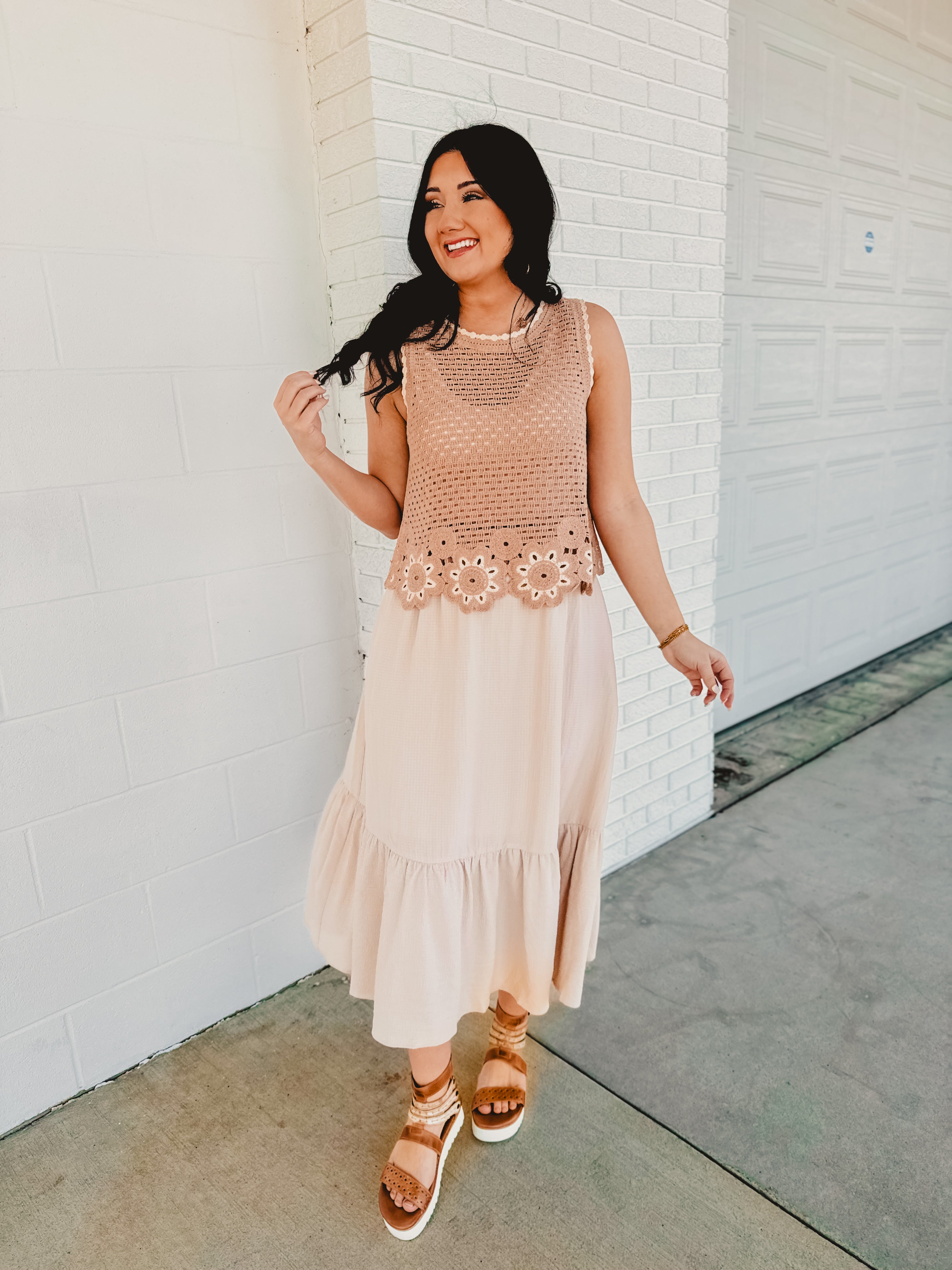 Ruffled Hem Midi Skirt - Natural - Lace and Grace Boutique