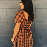 Plaid Smocked Mini Dress - Brown/Black