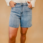 Cora High Rise Bermuda Denim Mom Shorts - Lace and Grace Boutique