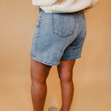 Cora High Rise Bermuda Denim Mom Shorts - Lace and Grace Boutique
