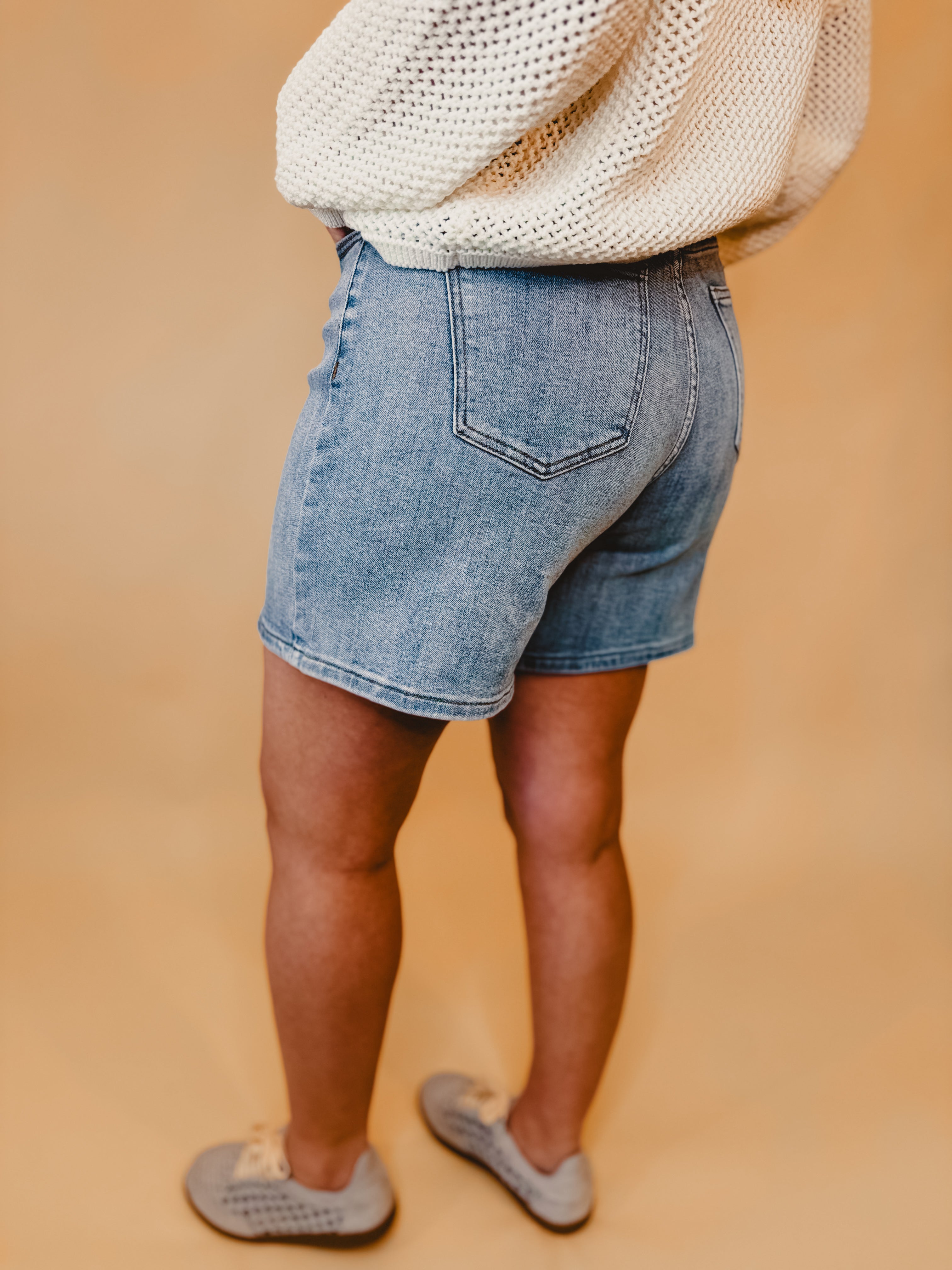 Cora High Rise Bermuda Denim Mom Shorts - Lace and Grace Boutique