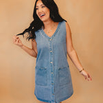 Button-Up Denim Mini Dress - Lace and Grace Boutique