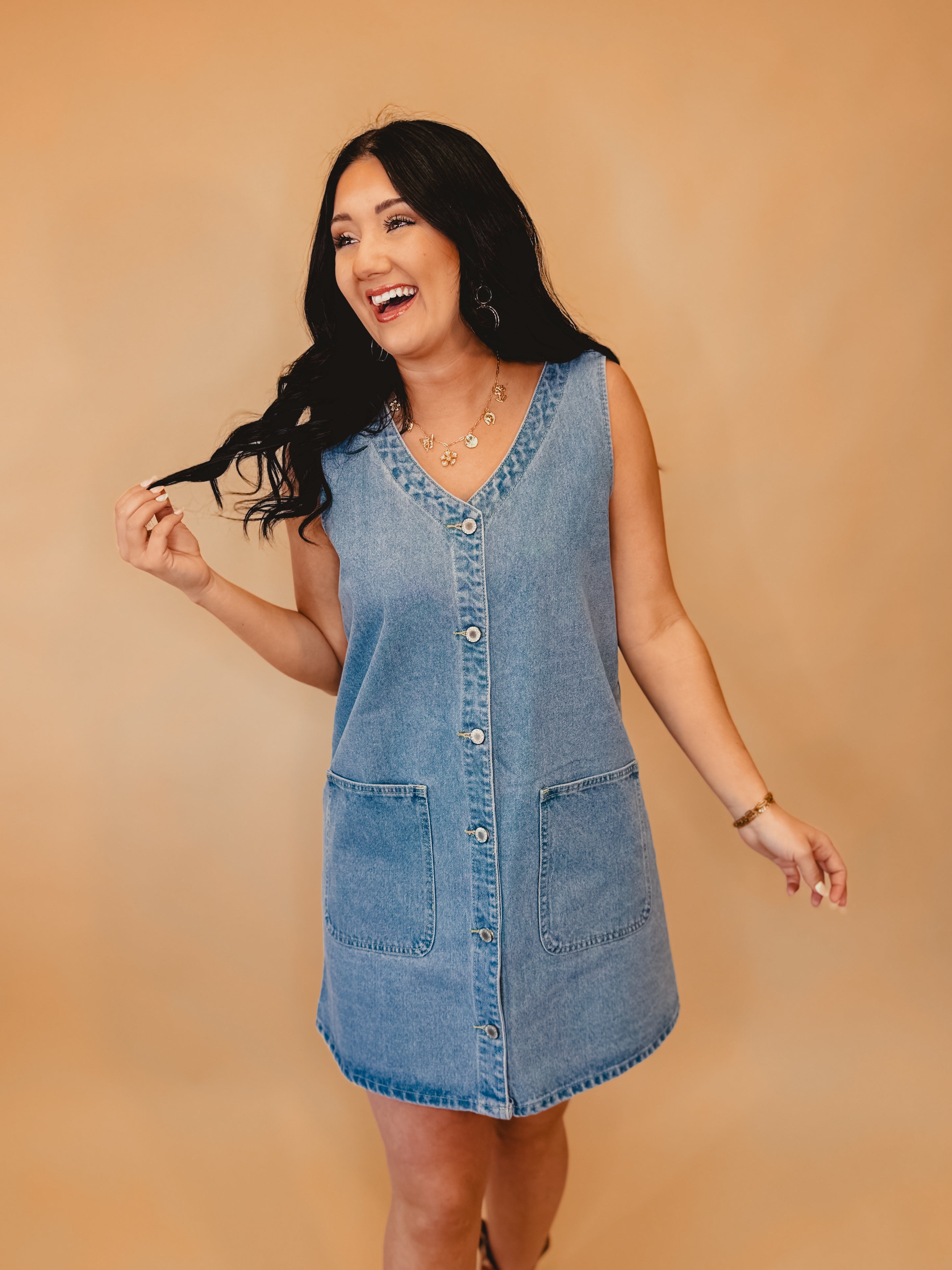 Button-Up Denim Mini Dress - Lace and Grace Boutique