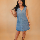 Button-Up Denim Mini Dress - Lace and Grace Boutique