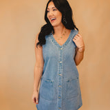 Button-Up Denim Mini Dress - Lace and Grace Boutique