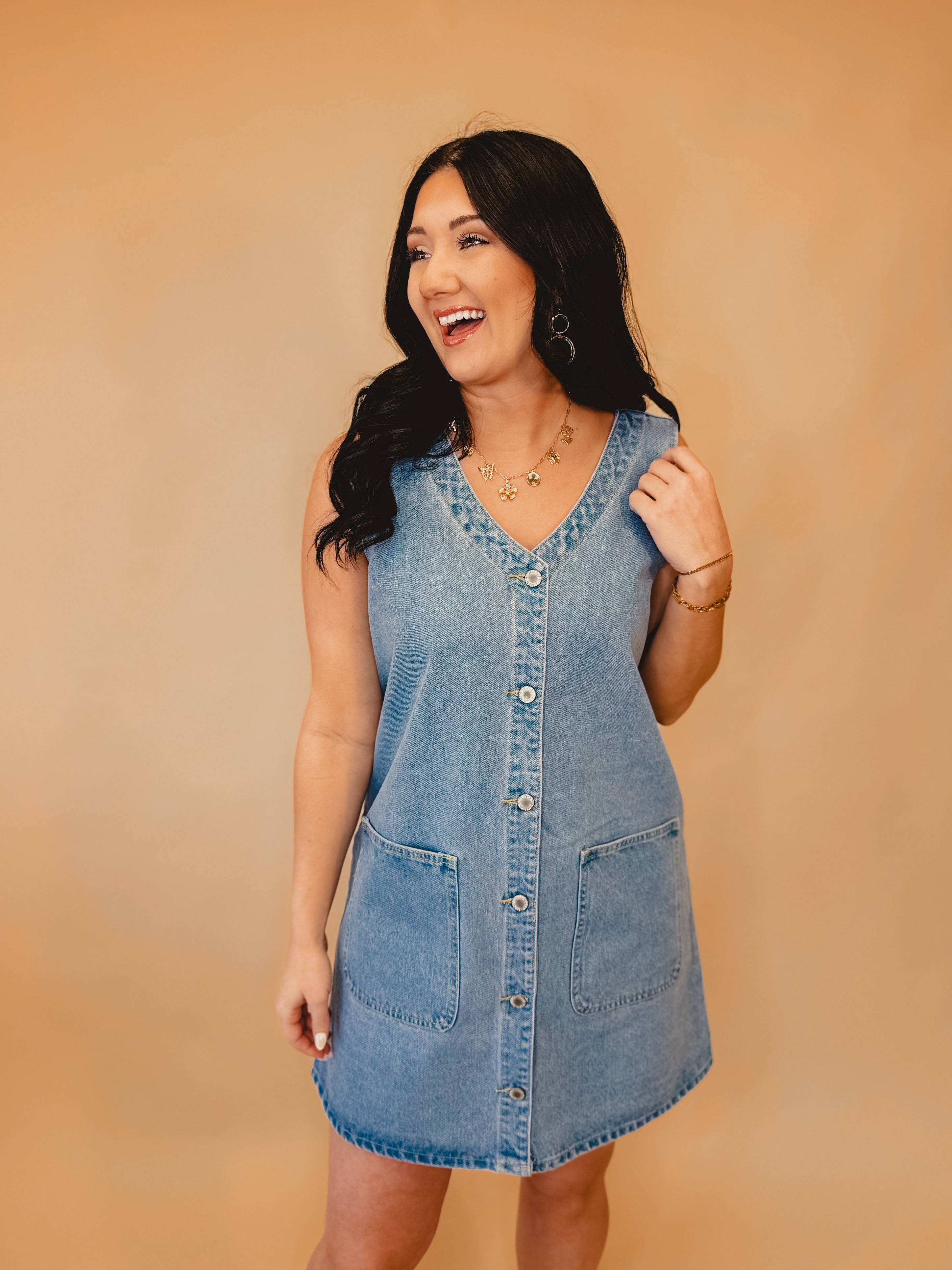 Button-Up Denim Mini Dress - Lace and Grace Boutique