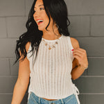 Lightweight Knitted Side Tie Tank Top - Cream - Lace and Grace Boutique