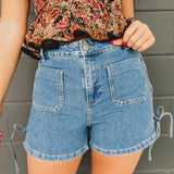 High Waisted Side Lace Up Denim Shorts - Lace and Grace Boutique