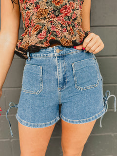 High Waisted Side Lace Up Denim Shorts - Lace and Grace Boutique