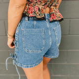 High Waisted Side Lace Up Denim Shorts - Lace and Grace Boutique