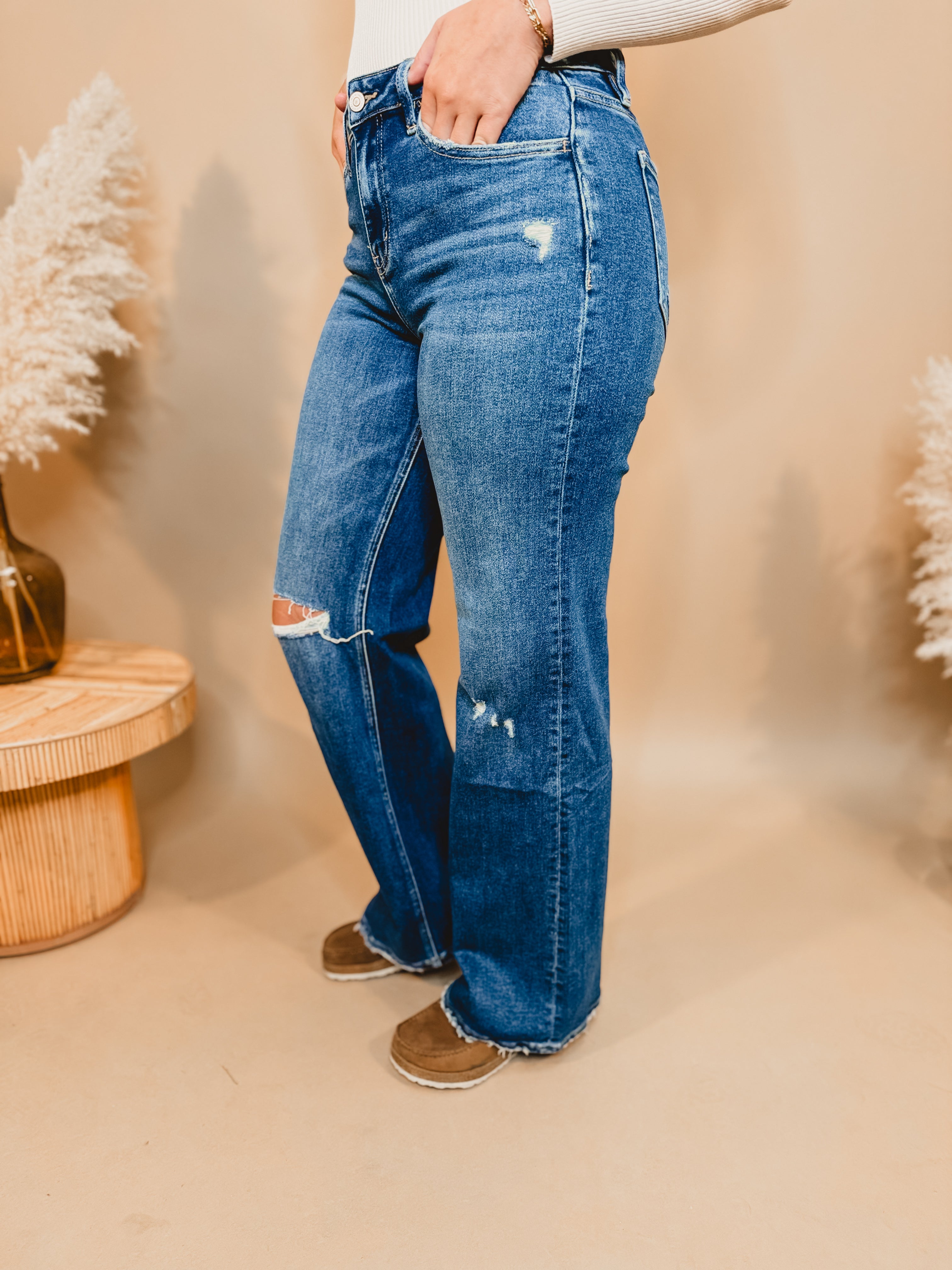 Millie High Rise Wide Leg Flying Monkey Jean - Medium Wash - Lace and Grace Boutique