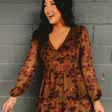 Tiered Floral Long Sleeve Maxi Dress - Amber
