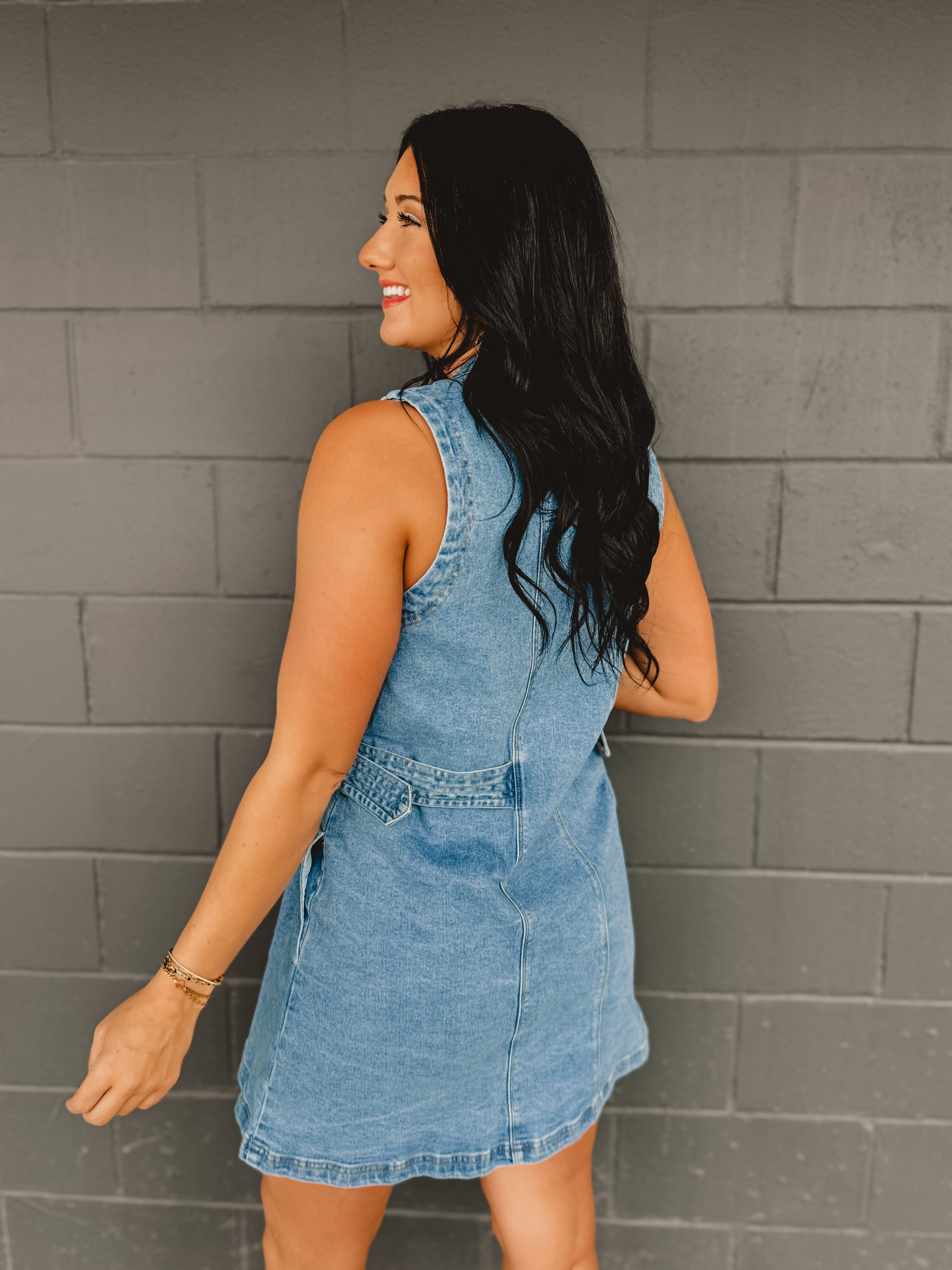 Sleeveless Button Up Denim Mini Dress - Lace and Grace Boutique