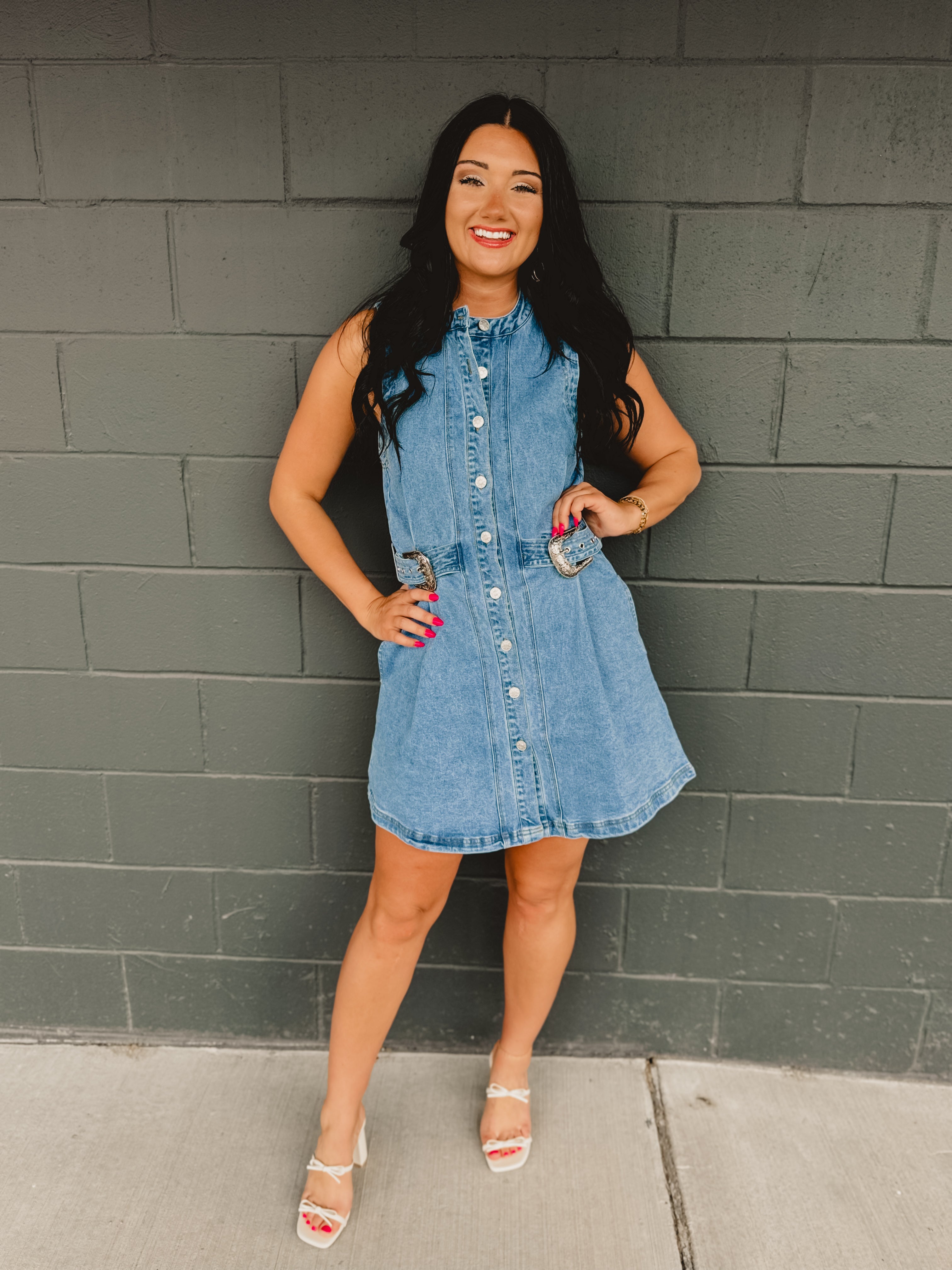 Sleeveless Button Up Denim Mini Dress - Lace and Grace Boutique