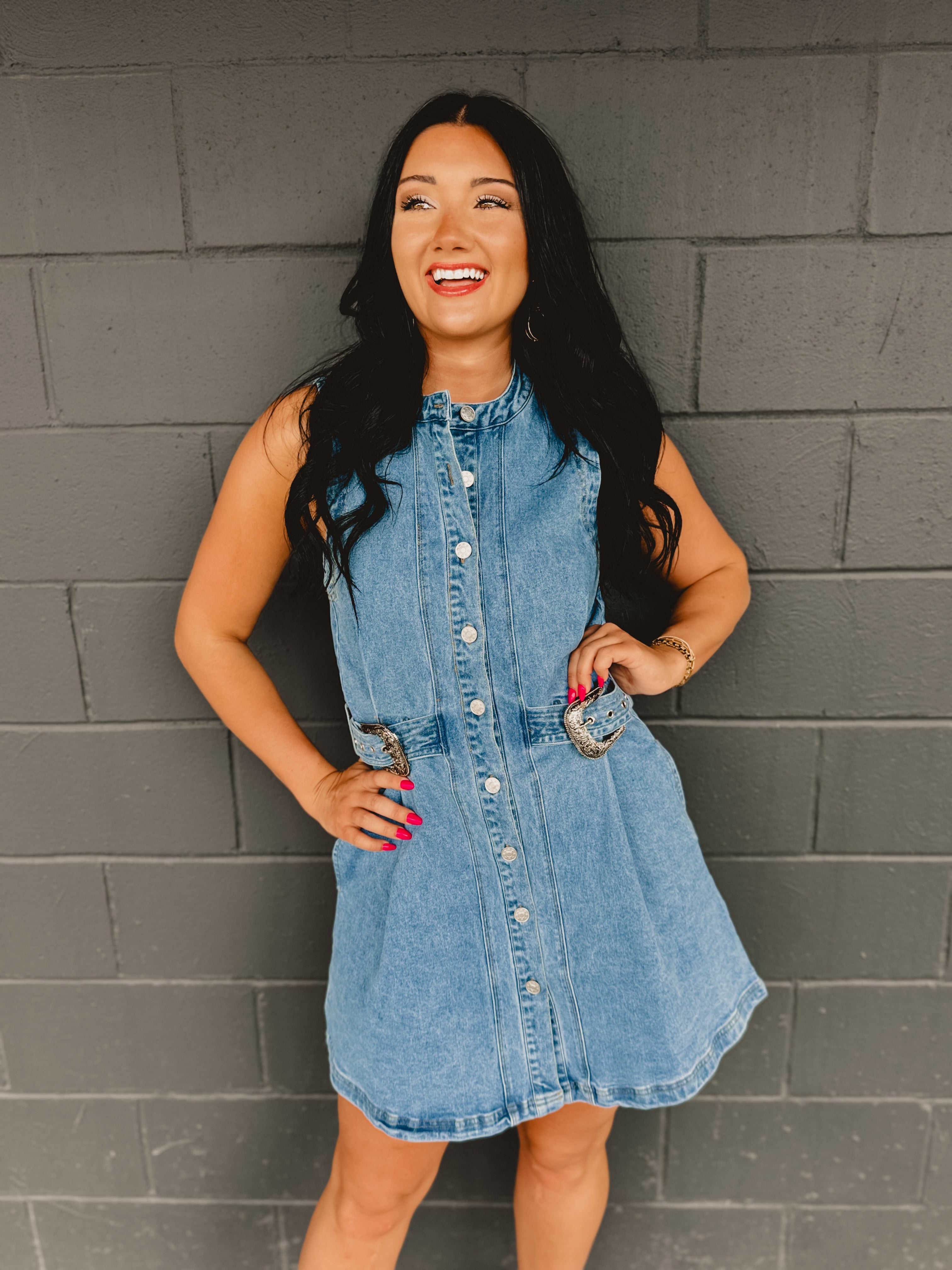 Sleeveless Button Up Denim Mini Dress - Lace and Grace Boutique