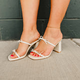 The Wendy Double Strap Bow Heel - Beige - Lace and Grace Boutique