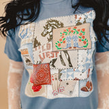 Rodeo Western Patch Graphic Tee - Denim Blue - Lace and Grace Boutique