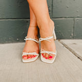 The Wendy Double Strap Bow Heel - Beige - Lace and Grace Boutique
