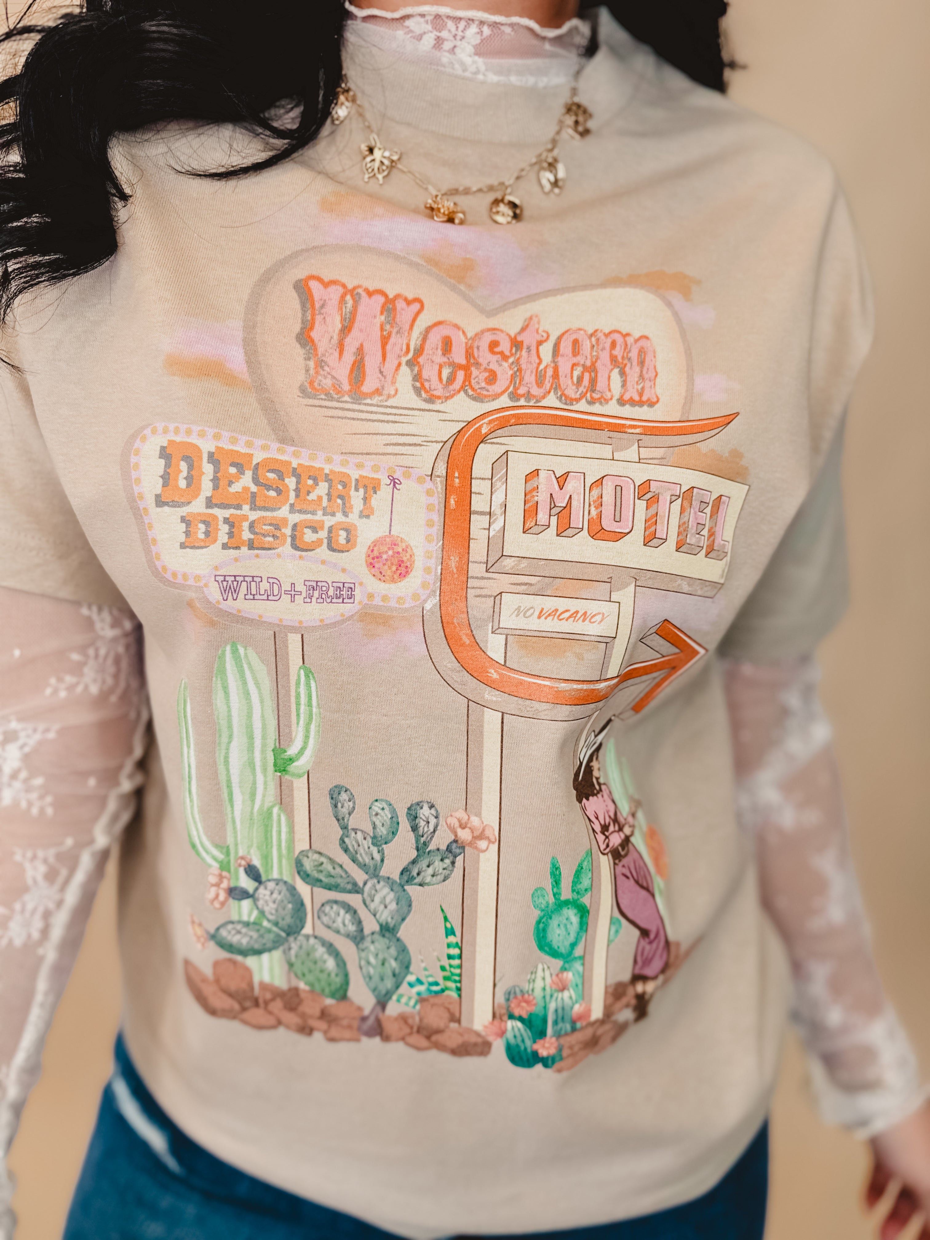 Western Motel Graphic Tee - Sand - Lace and Grace Boutique