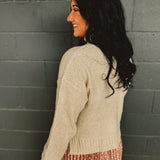 Mock Neck Long Sleeve Knit Sweater - Khaki