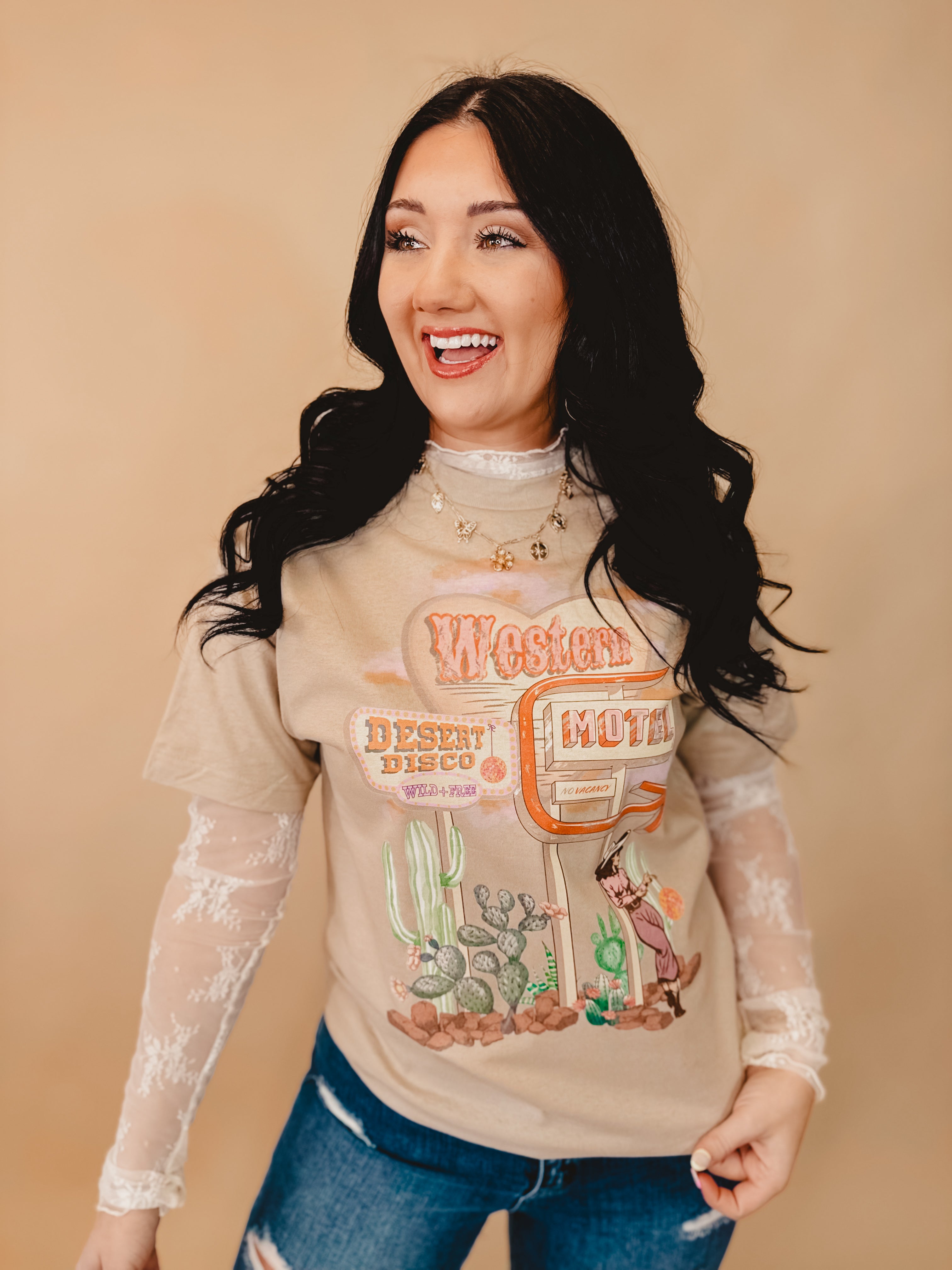 Western Motel Graphic Tee - Sand - Lace and Grace Boutique