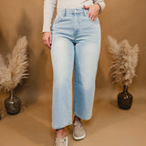 Lucy Adjustable Waist Crop Denim Jeans - Ice Denim - Lace and Grace Boutique