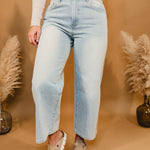 Lucy Adjustable Waist Crop Denim Jeans - Ice Denim - Lace and Grace Boutique