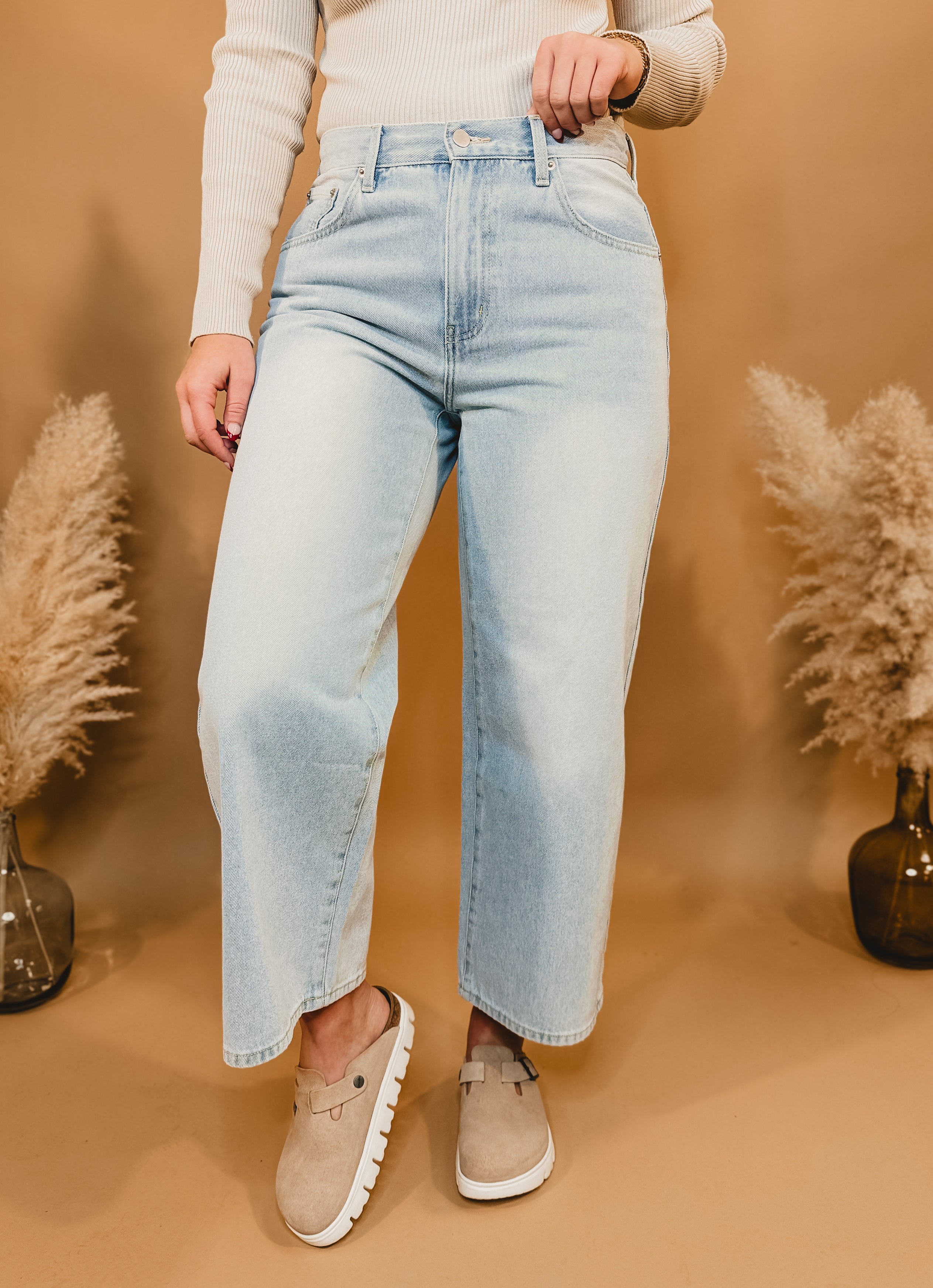 Lucy Adjustable Waist Crop Denim Jeans - Ice Denim - Lace and Grace Boutique
