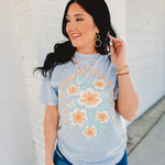 Live Life In Full Bloom Tee - Light Blue - Lace and Grace Boutique