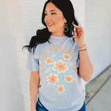 Live Life In Full Bloom Tee - Light Blue - Lace and Grace Boutique