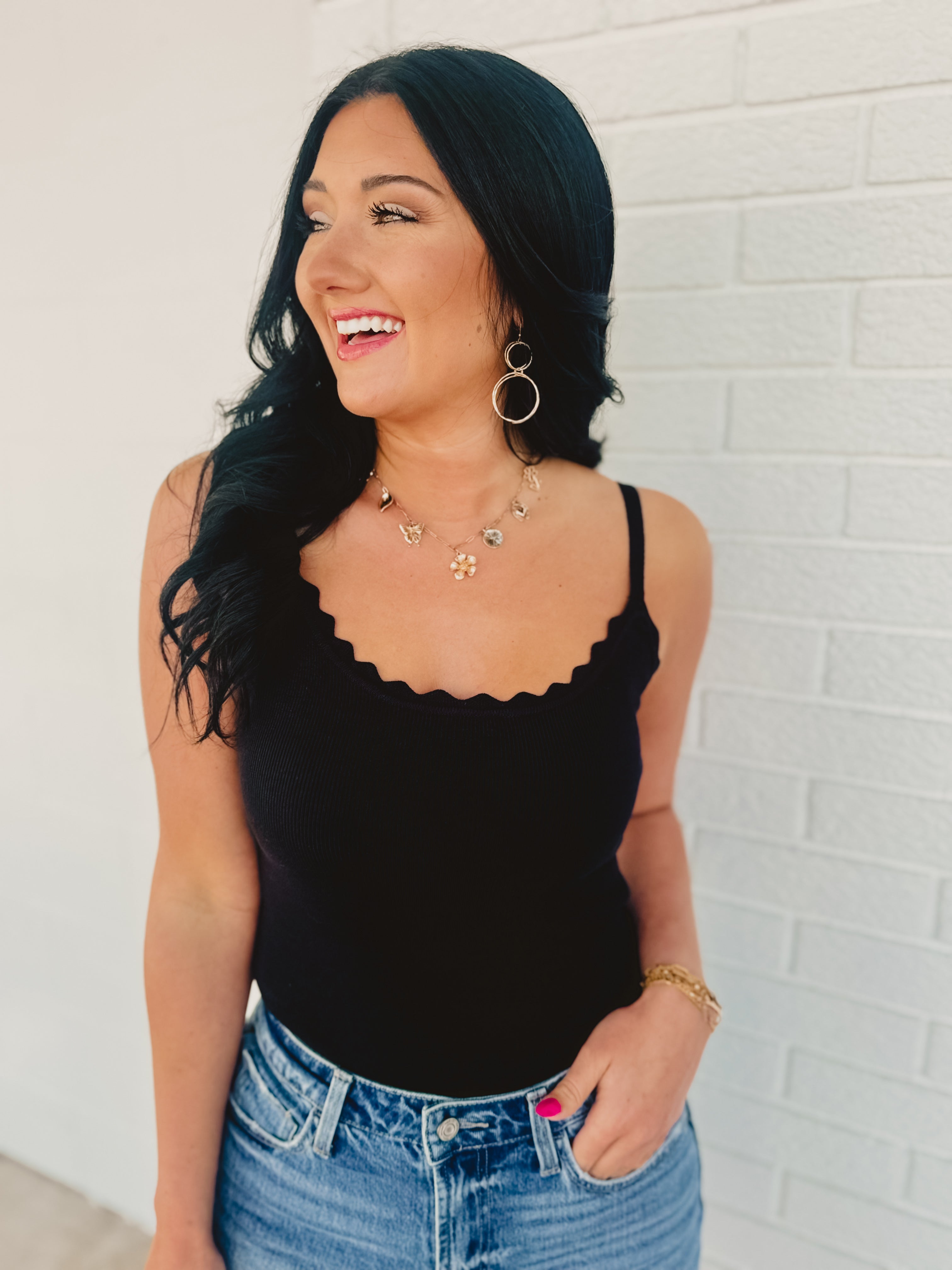 Scalloped Cami Top - Black - Lace and Grace Boutique