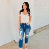 Nova High Rise Distressed Straight Jeans - Lace and Grace Boutique