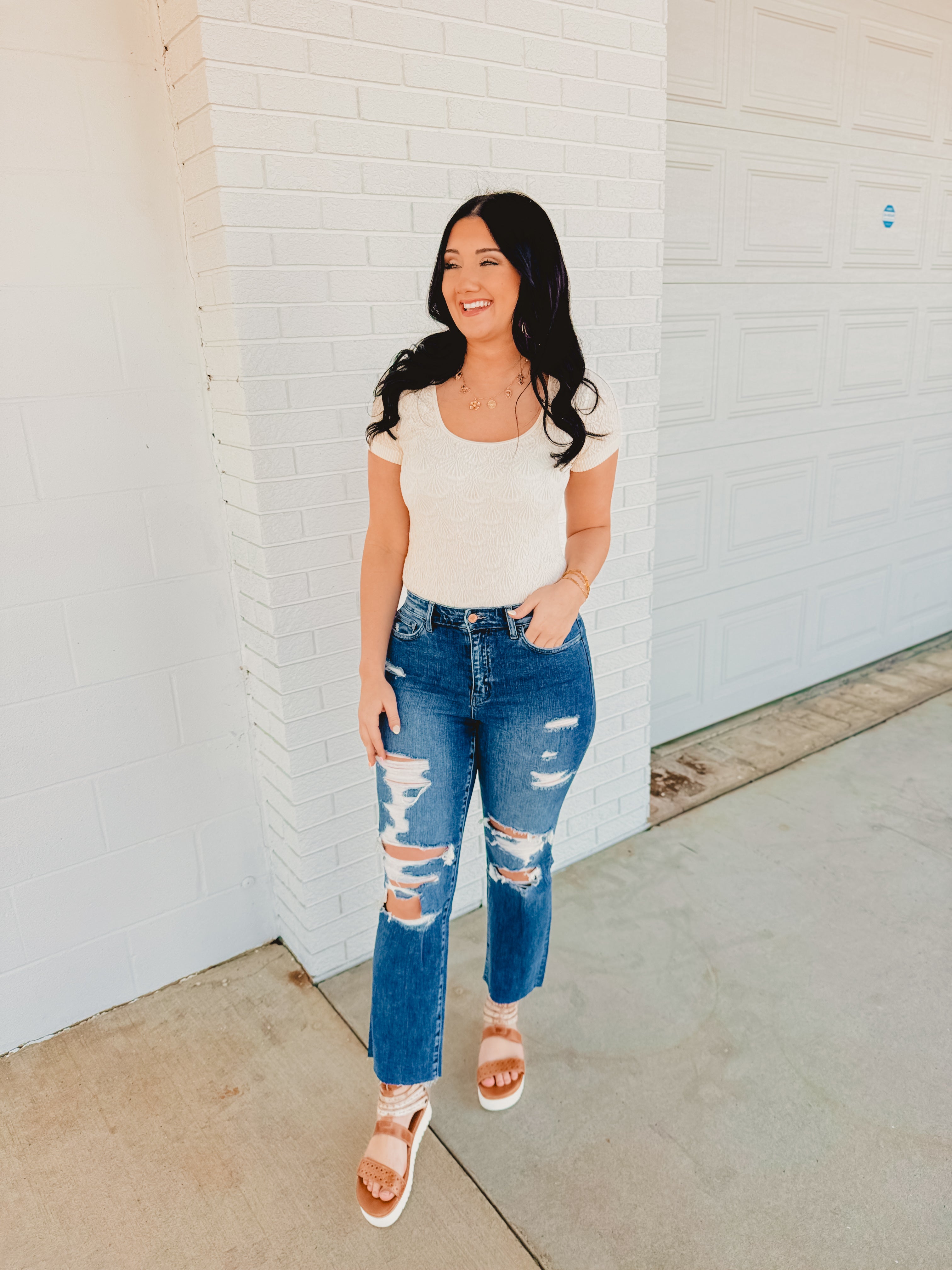Nova High Rise Distressed Straight Jeans - Lace and Grace Boutique