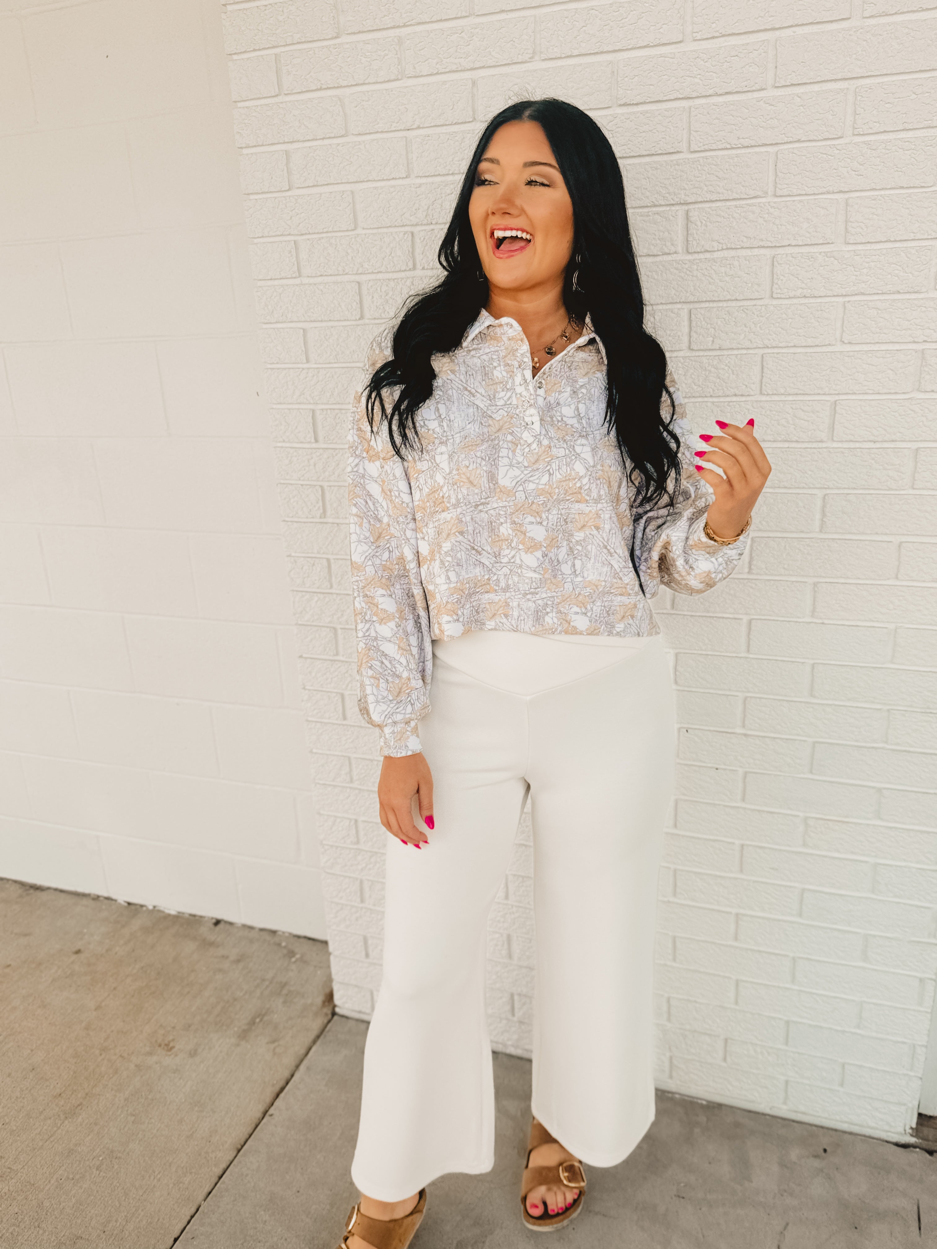Simply Southern V Cross Waist Flare Pant - Pearl - Lace and Grace Boutique