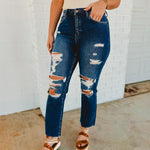 Nova High Rise Distressed Straight Jeans - Lace and Grace Boutique