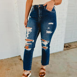 Nova High Rise Distressed Straight Jeans - Lace and Grace Boutique