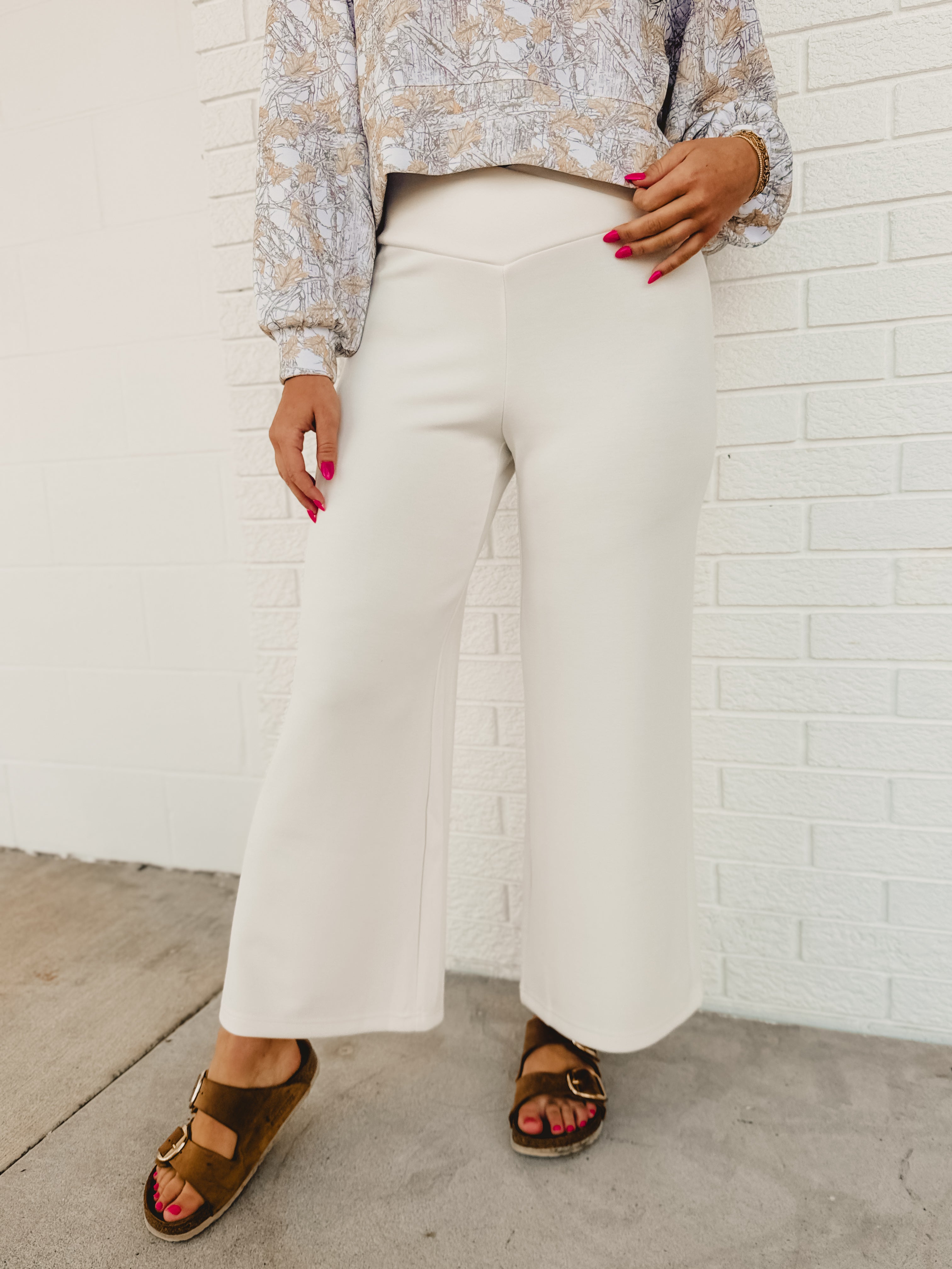 Simply Southern V Cross Waist Flare Pant - Pearl - Lace and Grace Boutique