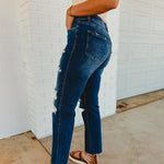 Nova High Rise Distressed Straight Jeans - Lace and Grace Boutique