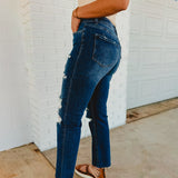 Nova High Rise Distressed Straight Jeans - Lace and Grace Boutique