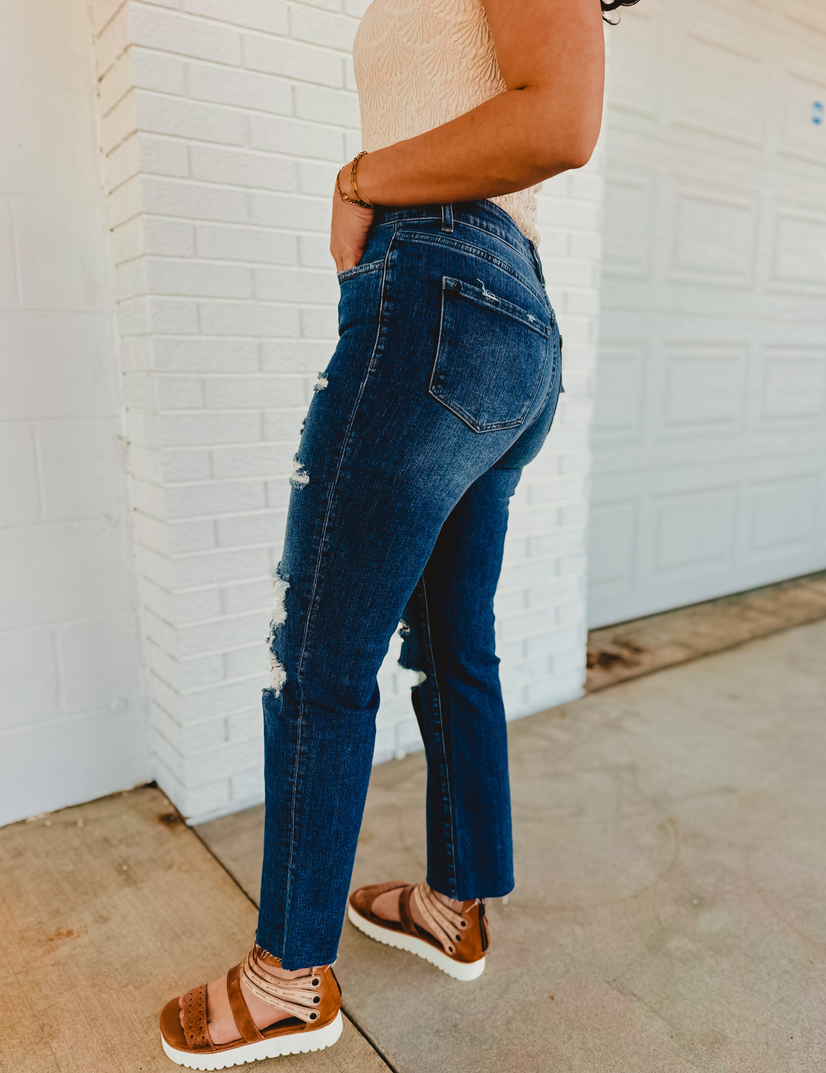 Nova High Rise Distressed Straight Jeans - Lace and Grace Boutique