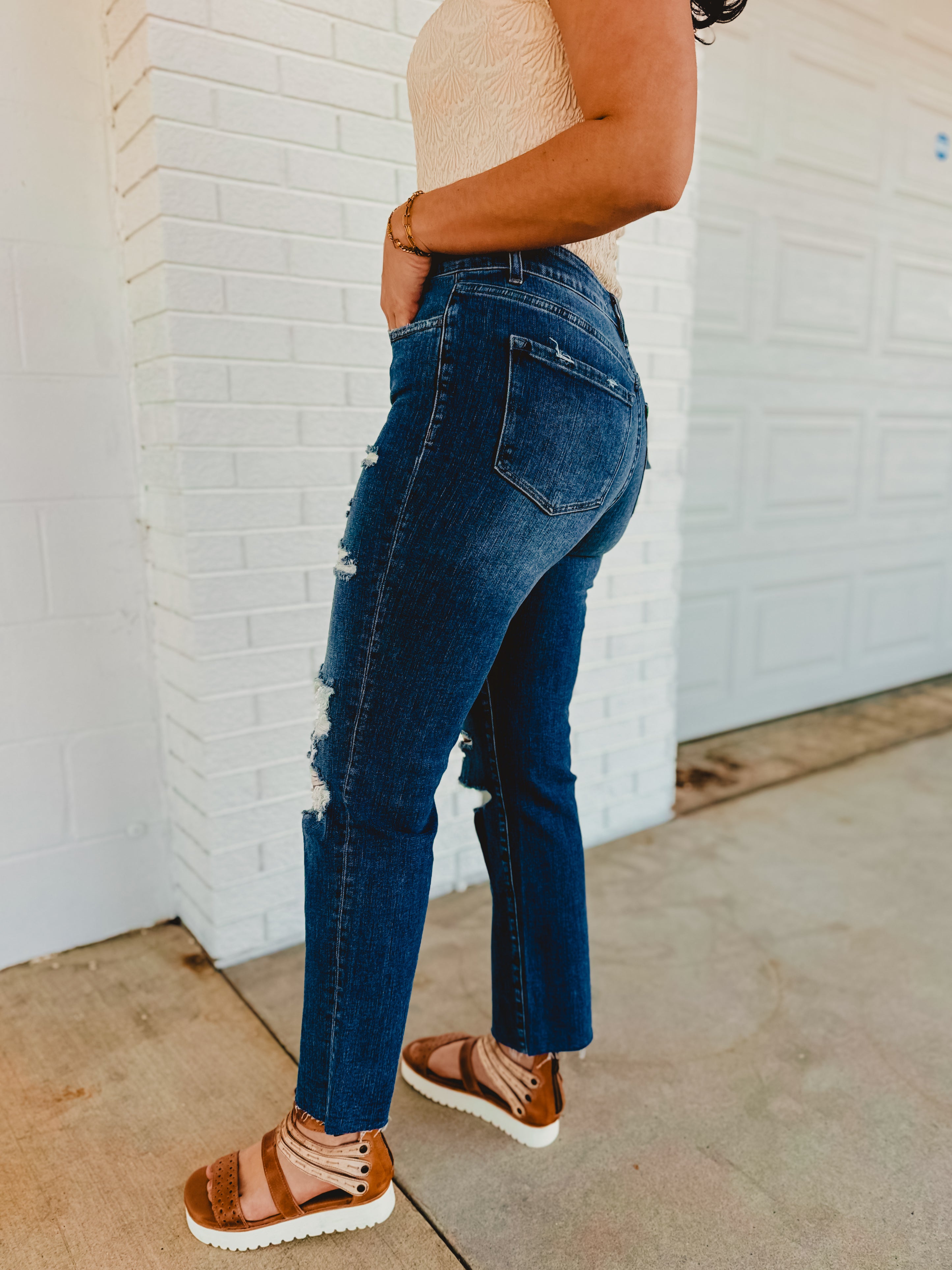 Nova High Rise Distressed Straight Jeans - Lace and Grace Boutique